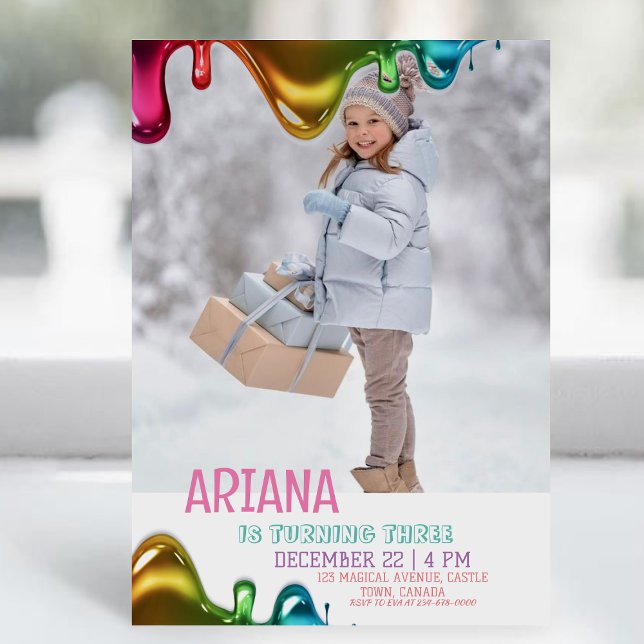 Invitation Cute Rainbow Kids Photo 3e Slime Anniversaire (Créateur téléchargé)