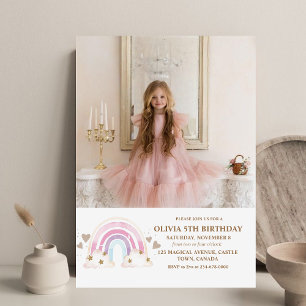 Invitation Cute Rainbow Photo Girl 5th Birthday Kids Photo