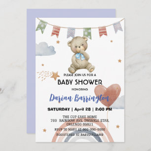 Invitation Cute Rainbow teddy Bear ballon bébé garçon douche