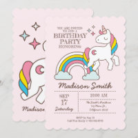 Cute Rainbow Unicorn Éclats Anniversaire Invitatio