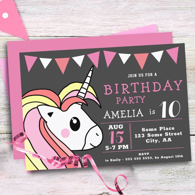 Invitation Cute Rainbow Unicorn Fille fête d'anniversaire (Créateur téléchargé)