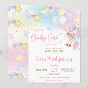 Invitation Cute Rainbow Unicorn Girl Baby shower 