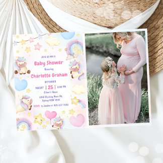 Invitation Cute Rainbow Unicorn Girl Baby shower photo