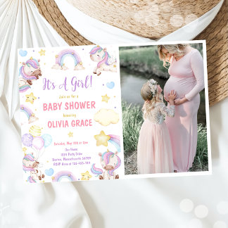 Invitation Cute Rainbow Unicorn Girl Baby shower photo
