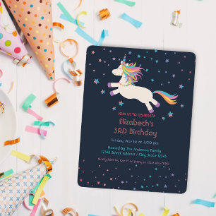 Invitation Cute Rainbow Unicorn Stars Anniversaire de enfant 