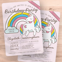 Cute Rainbow Unicorn Virtual Birthday Party