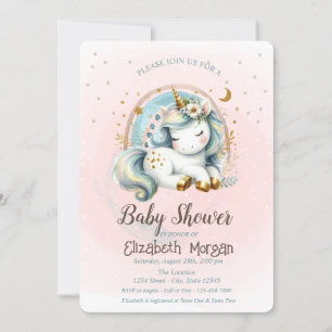 Invitation Cute Rainbows Stars Unicorn Baby shower