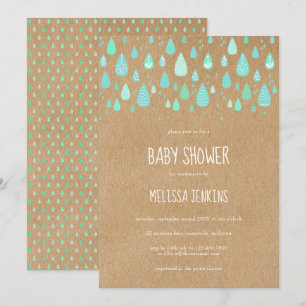 Invitation Cute Raindrops Baby shower Russe Kraft Boho