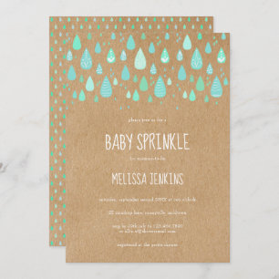 Invitation Cute Raindrops Baby Sprinkle Russe Kraft Boho