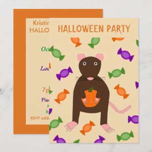 Invitation Cute rat d'Halloween et fête Citrouille personnali