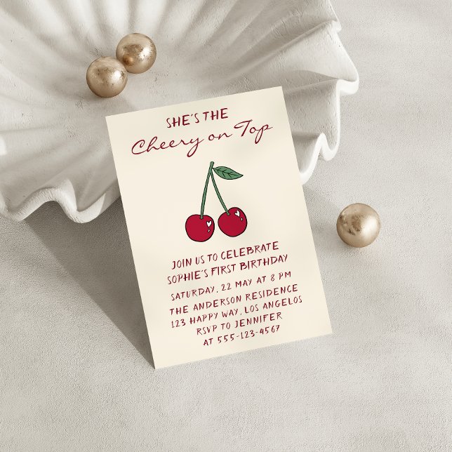 Invitation Cute Red Cherry | Cherry on Top First Birthday (Créateur téléchargé)