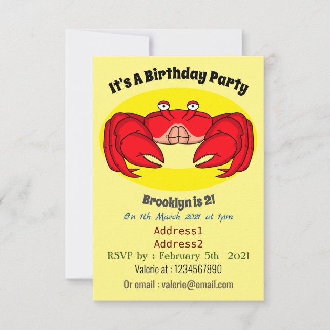 Invitation Cute red crab cartoon (Devant)
