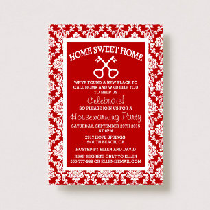Invitation Cute Red Damask Home Sweet Home Ménage domestique