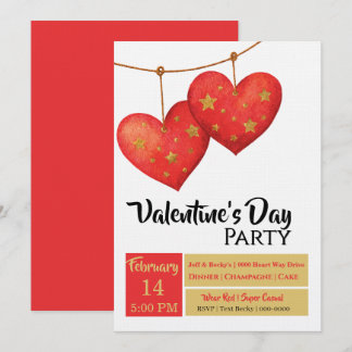 Invitation Cute Red Hearts Valentines Day Party