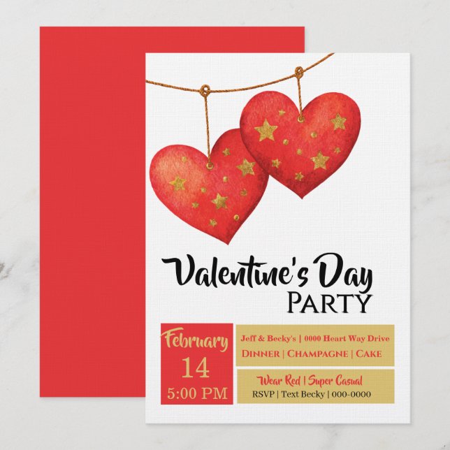 Invitation Cute Red Hearts Valentines Day Party (Devant / Derrière)