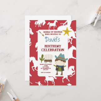 Invitation Cute Red Horse Cowboy Boy's Birthday