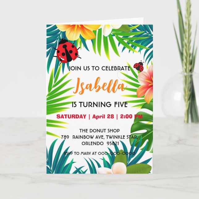 Invitation Cute red Polka dot Ladybug summer jungle Birthday (Devant)