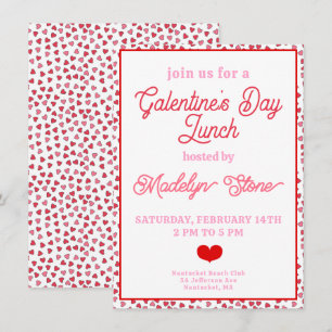 Invitation Cute Red & Rose Hearts Déjeuner de la Saint-Galent