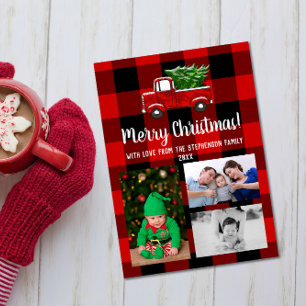 Invitation Cute Red Truck Russe Noël Famille 3 Photo