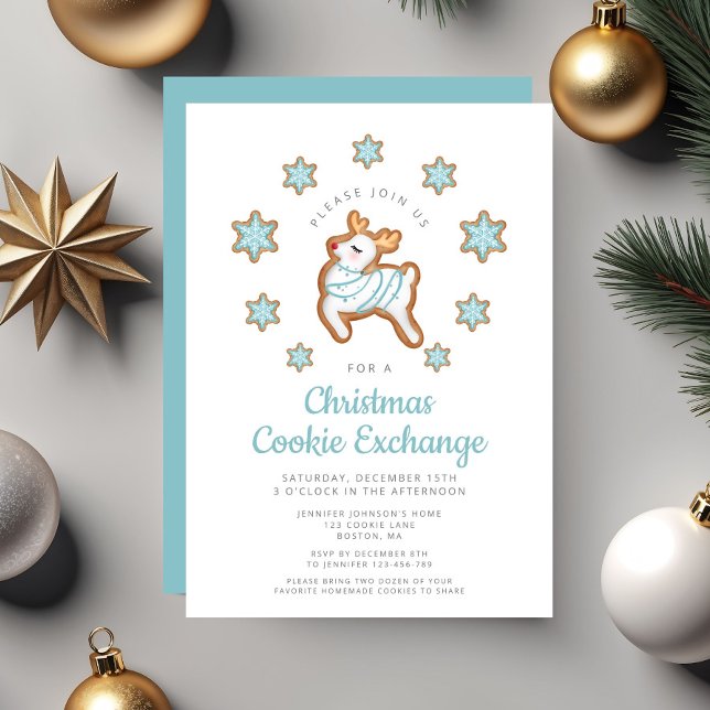Invitation Cute Reindeer Christmas Échange de cookies (Cute Reindeer Christmas Cookie Exchange Invitation)
