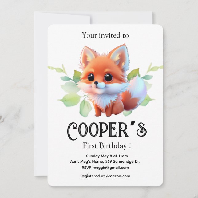 Invitation Cute renard dessin bois animaux forêt amis de la f (Devant)