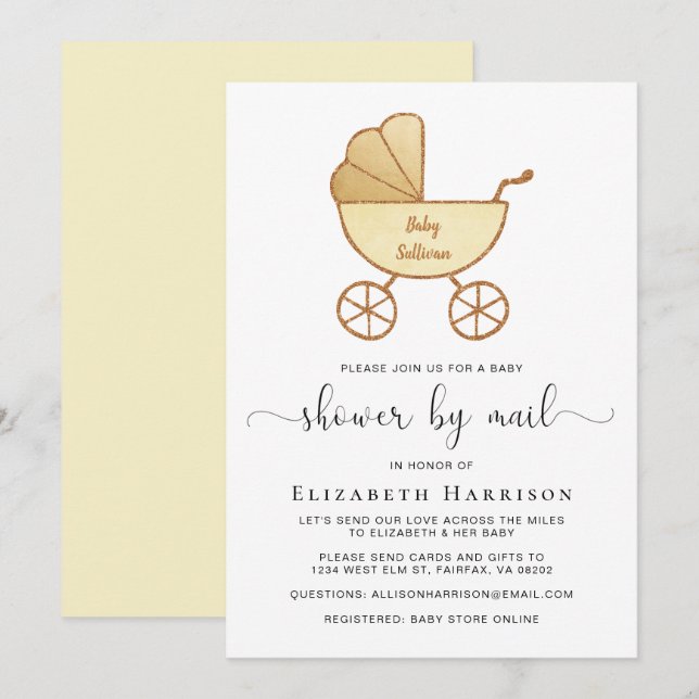 Invitation Cute Retro Carriage Baby shower par courrier (Devant / Derrière)