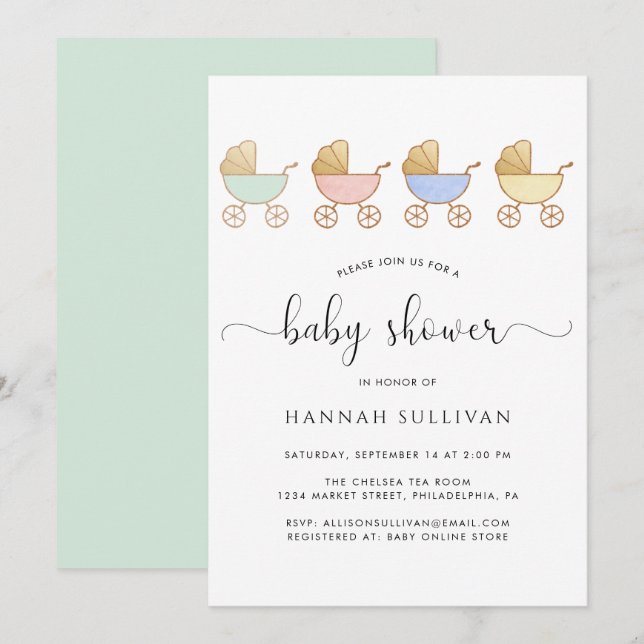 Invitation Cute Retro Carrières Baby shower minimal (Devant / Derrière)