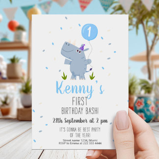 Invitation Cute Rhino First Birthday Party Card