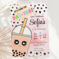 Cute Rose Boba Tea Girl Anniversaire Fête Invitati