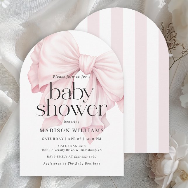 Invitation Cute Rose Bow Girl Baby Douche (Available in both printed and instant download digital formats.)