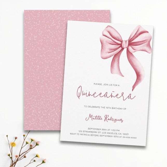 Invitation Cute Rose Bow Girl Quinceanera Anniversaire (Créateur téléchargé)