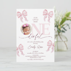 Invitation Cute Rose Bow Little Miss Onederful 1er anniversai
