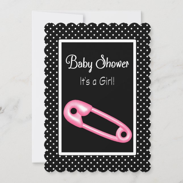 Invitation Cute rose et noir Baby shower à couches (Devant)