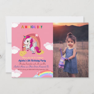 Invitation Cute Rose fille Unicorn fête d'anniversaire