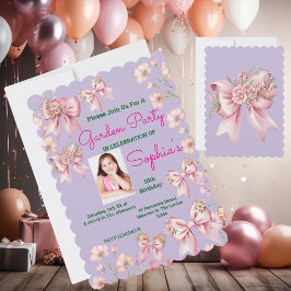 Invitation Cute rose floral Bow Girl Photo Anniversaire