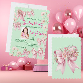 Invitation Cute rose floral Bow Girl Photo Anniversaire