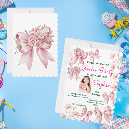 Invitation Cute rose floral Bow Girl Photo Anniversaire