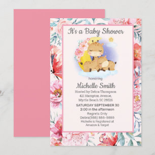 Invitation Cute rose Floral Giraffe Baby shower Maman