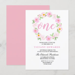 Invitation Cute Rose Floral Wreath 1er anniversaire Invitatio