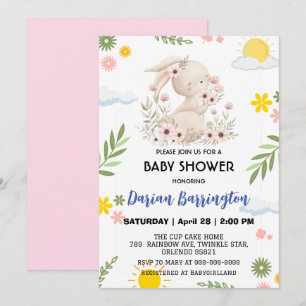 Invitation Cute rose lapin fleur soleil bébé fille douche
