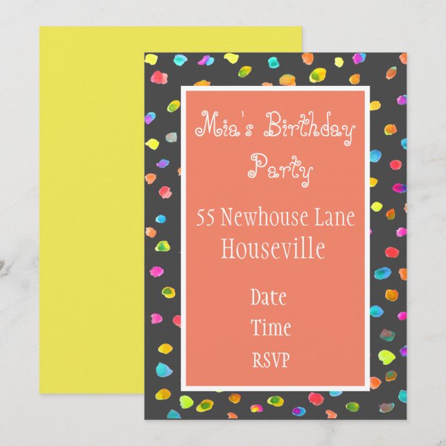 Invitation Cute rose poka dot art girl Party (Devant / Derrière)