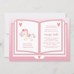 Invitation Cute Rose Unicorn Livre Thème Filles Baby shower