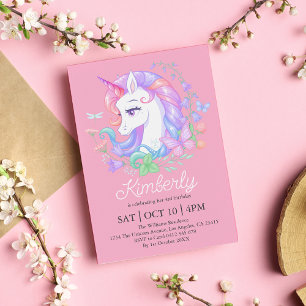 Invitation Cute Rose Unicorn Tous les âges Anniversaire de en
