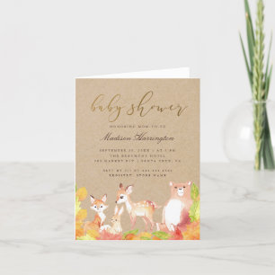 Invitation Cute Rustic Kraft Baby shower d'animaux en bois