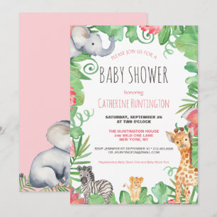 Invitation Cute Safari Animal Topique Baby shower Floral