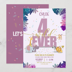 Invitation Cute Safari Animaux Filles Quatre Jours Sauvages A