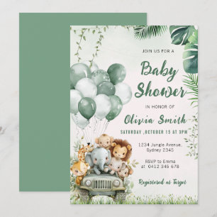 Invitation Cute Safari Animaux Jungle Baby shower