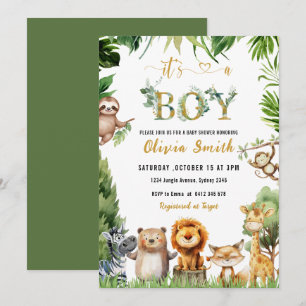 Invitation Cute Safari Animaux Jungle Boy Baby shower