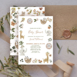Invitation Cute Safari Animaux Script Baby shower Boho Brown