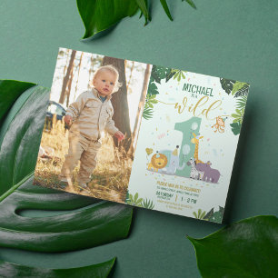 Invitation Cute Safari Animaux Wild One Photo Anniversaire
